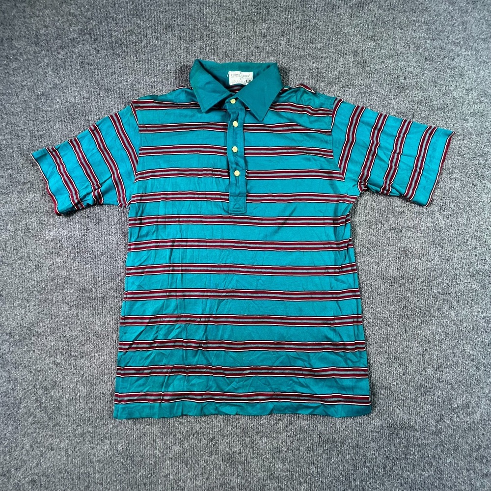 VTG Cross Creek Polo Shirt Men's L Blue Cotton Striped Golf Sports Performance